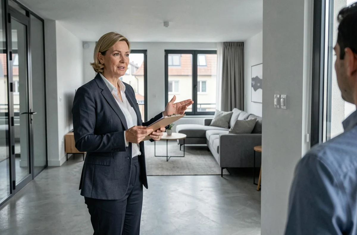 Agent immobilier présentant un appartement à louer à Strasbourg dans le Bas-Rhin