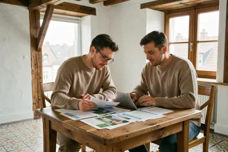 Couple consultant des annonces immobilières pour une location dans le Bas-Rhin