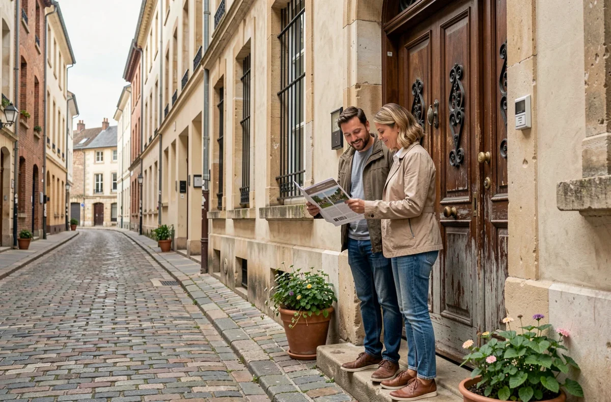 Couple visitant une maison de ville à vendre en exclusivité à Beauvais