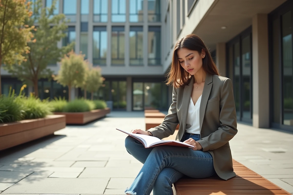 Jeune designer dans une cour intérieure verte