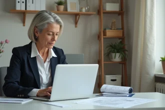 Femme d affaires examinant des documents dans un bureau à domicile