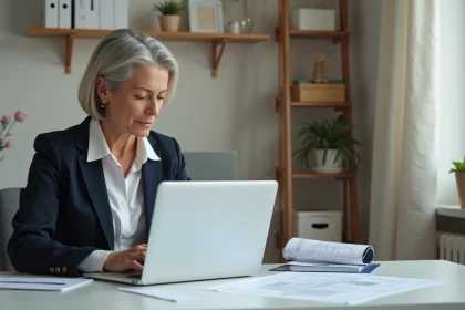 Femme d affaires examinant des documents dans un bureau à domicile