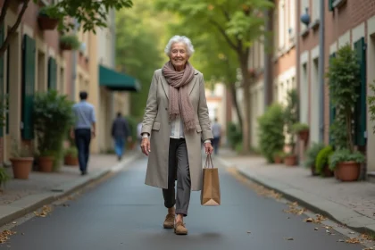 Femme âgée marchant dans une rue tranquille à Nogentsur Marne