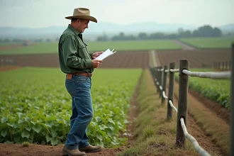 Fermeur en jeans vert dans un champ agricole