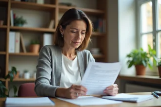 Femme examinant attentivement un formulaire APL bailleur avant de l'envoyer à la CAF