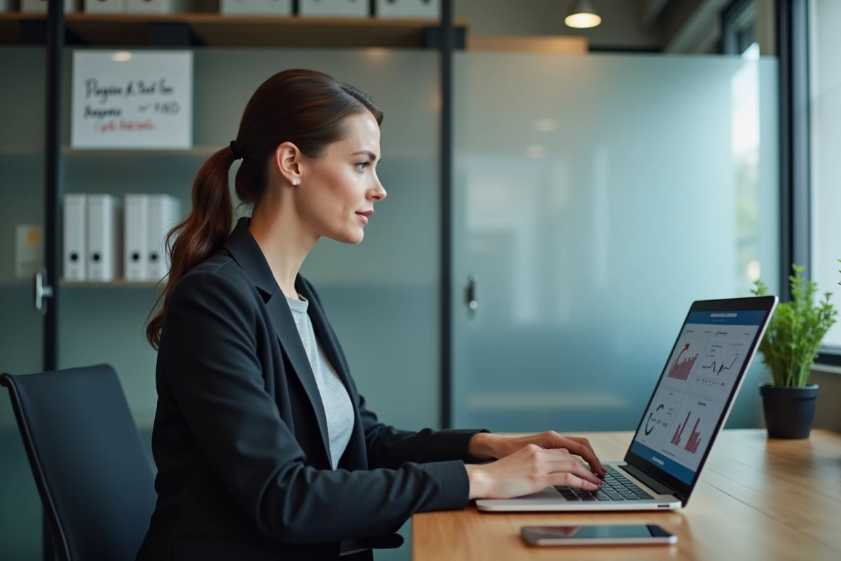 Gestionnaire de copropriété utilisant le logiciel Urbamate dans un bureau de syndic