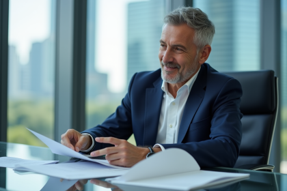 Homme d'affaires en costume dans un bureau moderne