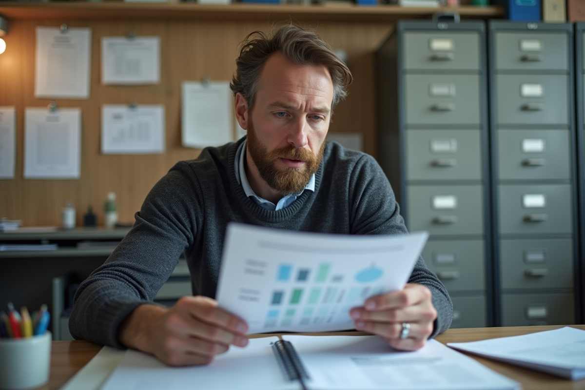Homme en costume examinant un tableau Excel dans un bureau