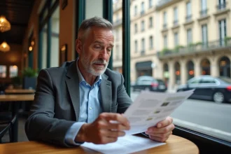 Homme d'affaires étudie une annonce immobilière à Lyon