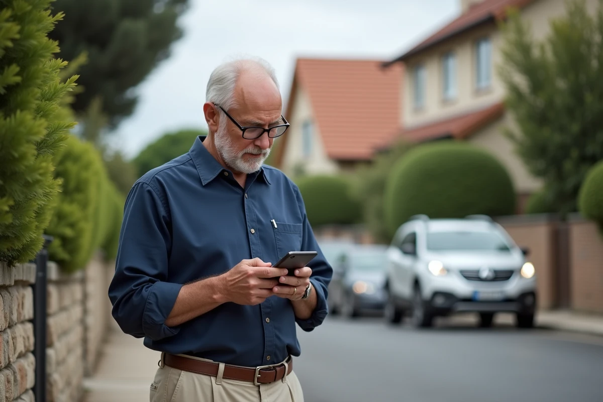 Homme regardant des annonces immobilières en extérieur