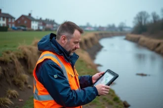 Ingénieur civil examinant une carte de risque d'inondation