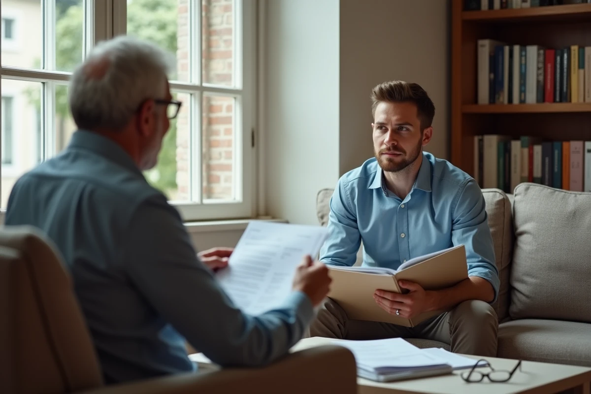 Jeune homme discutant avec un propriétaire dans un salon urbain