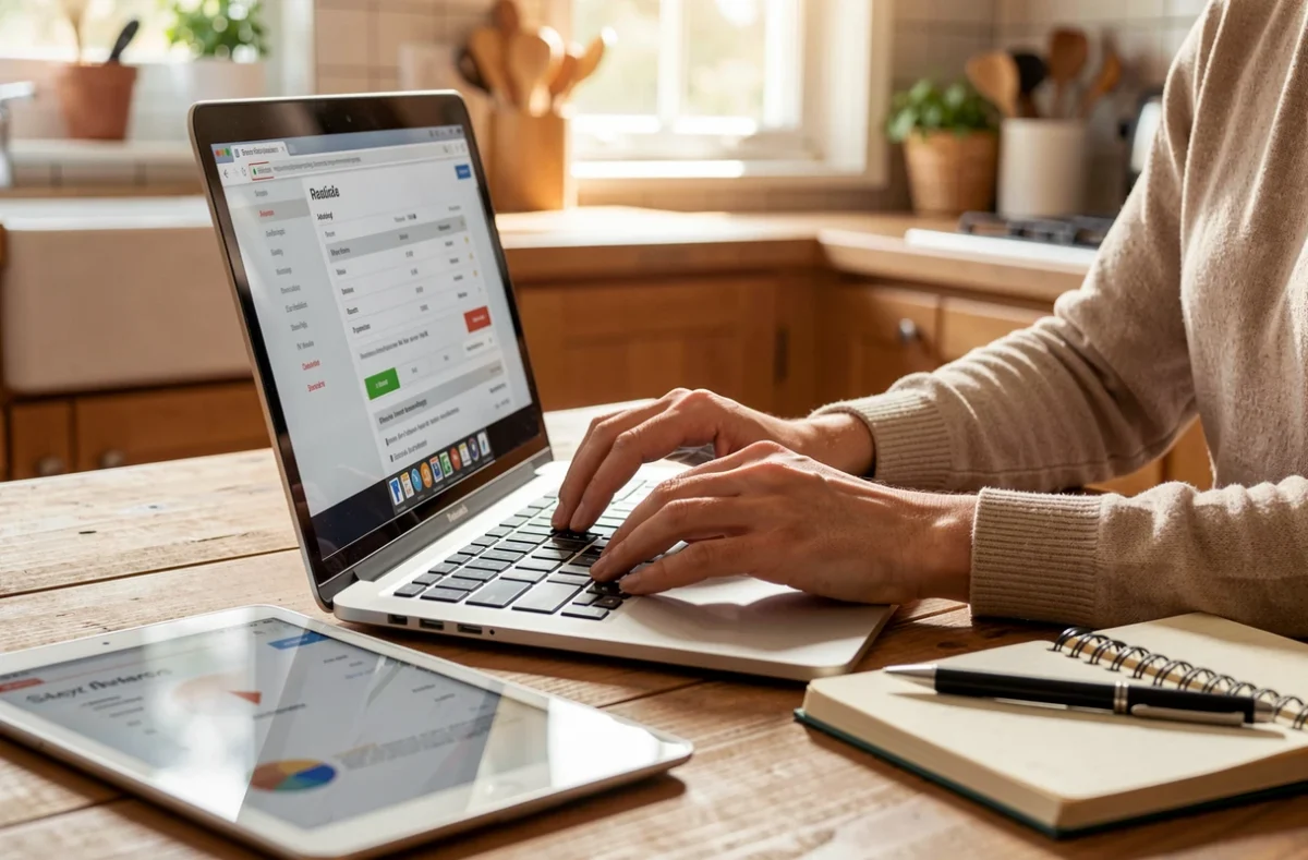 Mains sur un ordinateur portable pour gérer un compte client en ligne