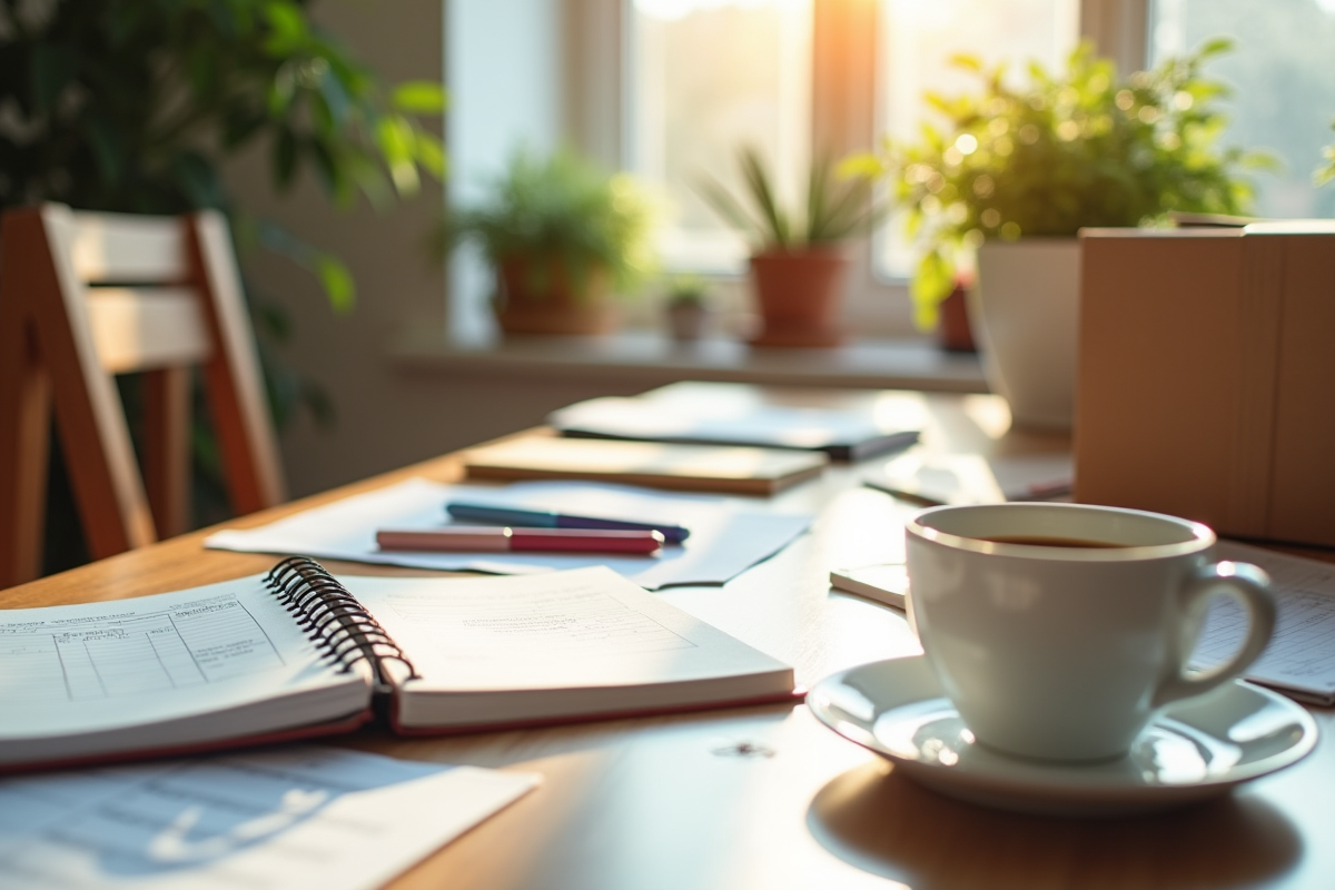 Table avec notes et reçus pour organiser les finances