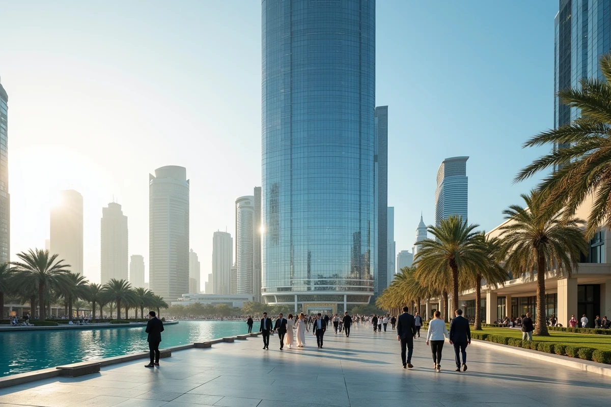 Vue extérieure de la Tour Almas et du lac à Jumeirah Lake Towers Dubai